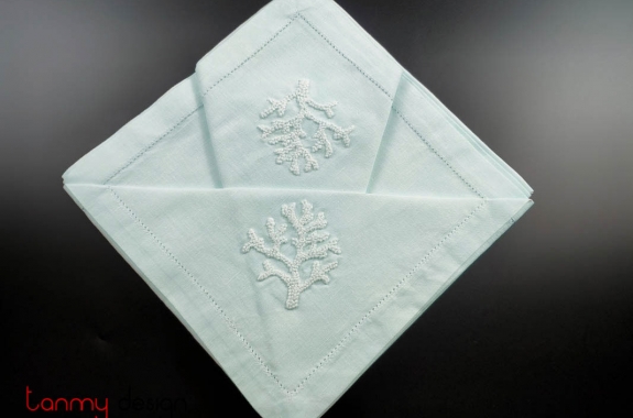 Bộ khăn ăn (6chiếc) 45x45 lam thêu san hô trắng